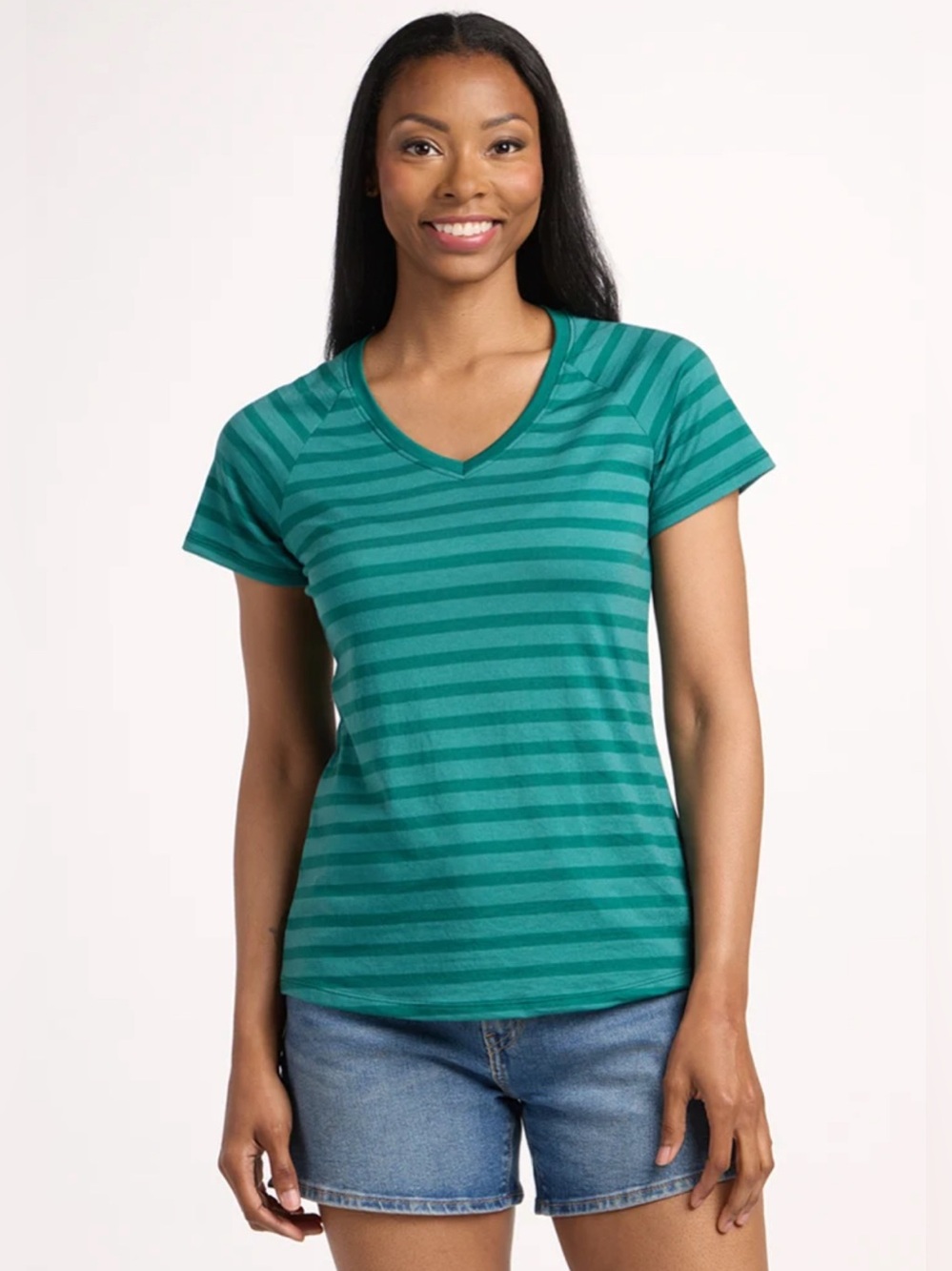 Woolx Mia Striped V-Neck Short Sleeve Top Size Medium
